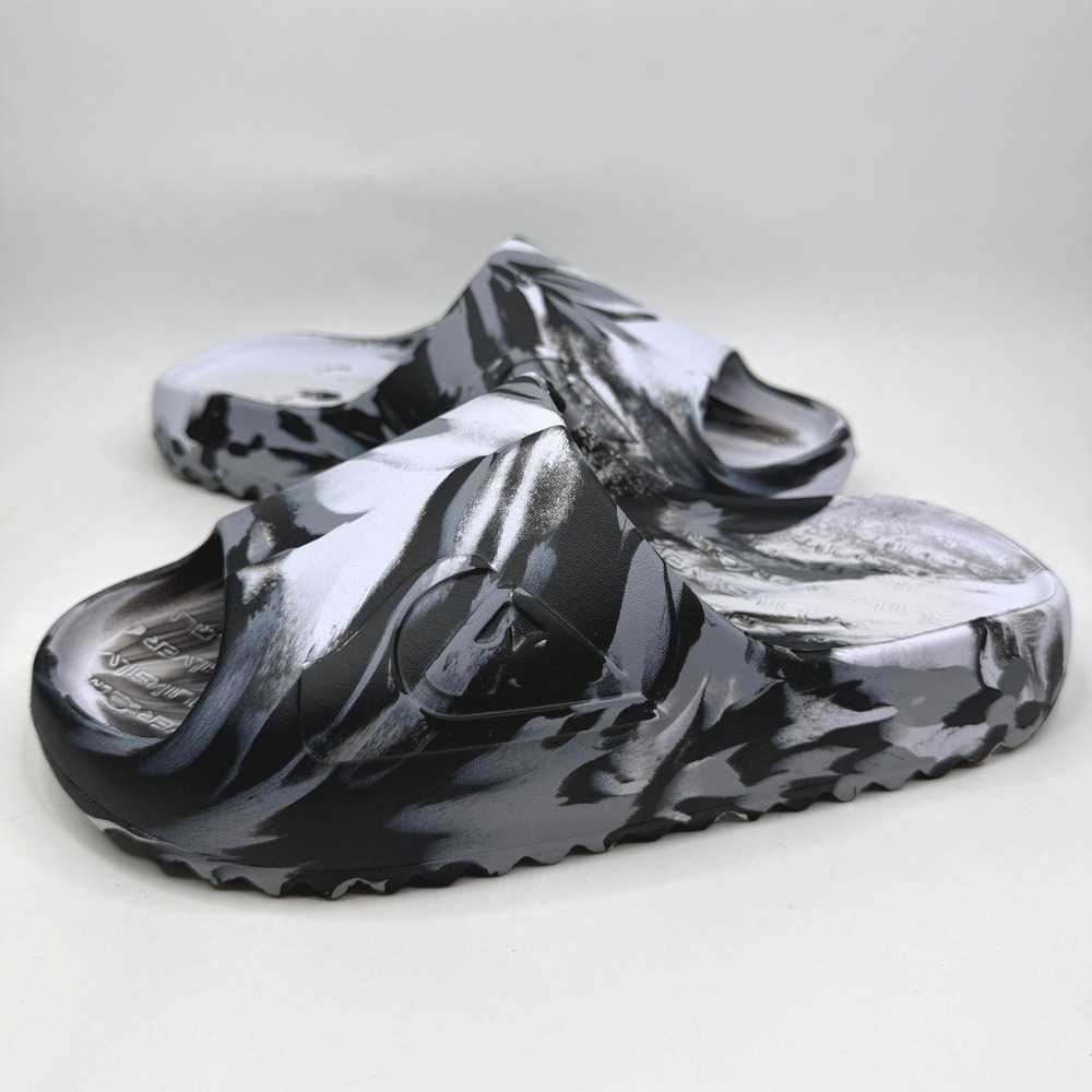 Quiksilver Rivi Slide Sandals Mens 9 Black White Marble Print Beach Shoes